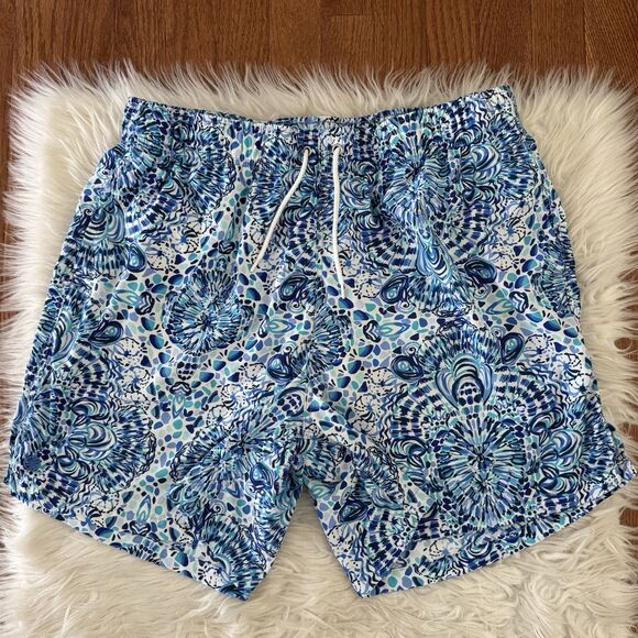 Lilly Pulitzer Men’s Large Capri Swim Trunks Turquoise Oasis Lined 6” Beach Pool - Picture 1 of 12